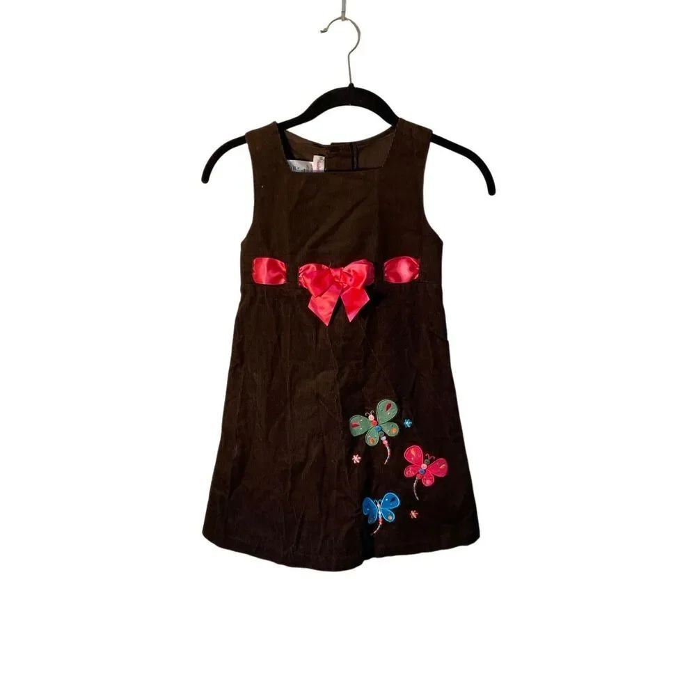 Ashley ann girls brown corduroy dragonfly patchwork dress 6